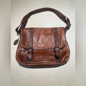 FOSSIL Brown Leather Adjustable Crossbody Shoulder Messenger Bag 12”Wx10”L x 2”D